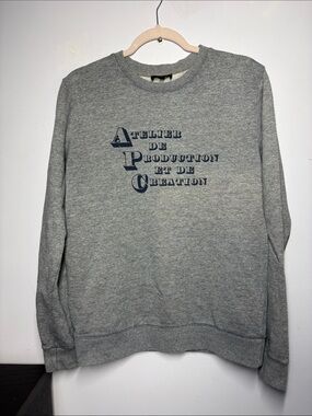 A.P.C. Gray Crewneck Sweatshirt with Navy Logo Print